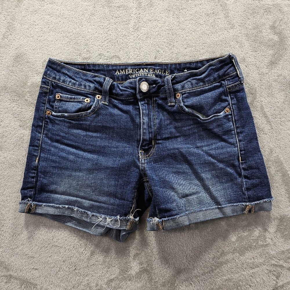 American Eagle Jean Shorts Womens Size 2 Dark Wash Tomgirl Midi Stretch